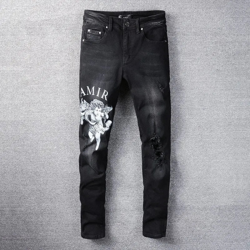 AMIRI - JEANS Black Letter Angel Printing My Store